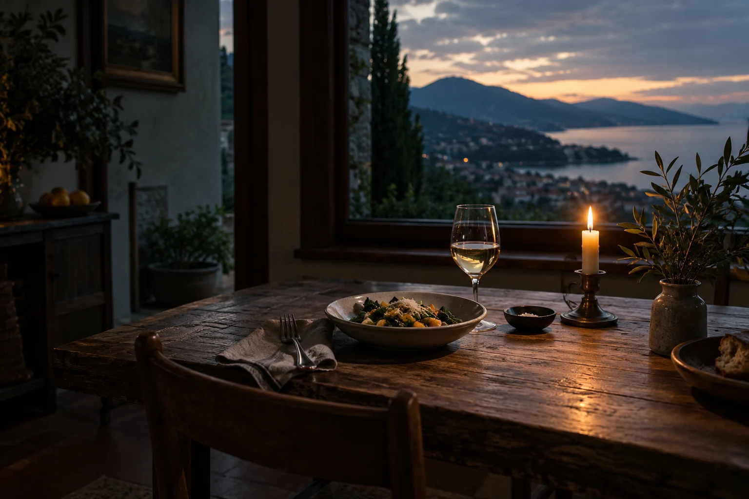 A simple meal at a table set for one