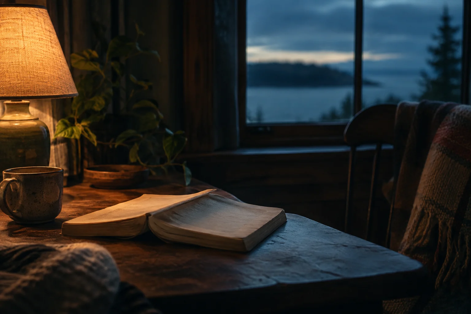 A paperback and a warm reading lamp