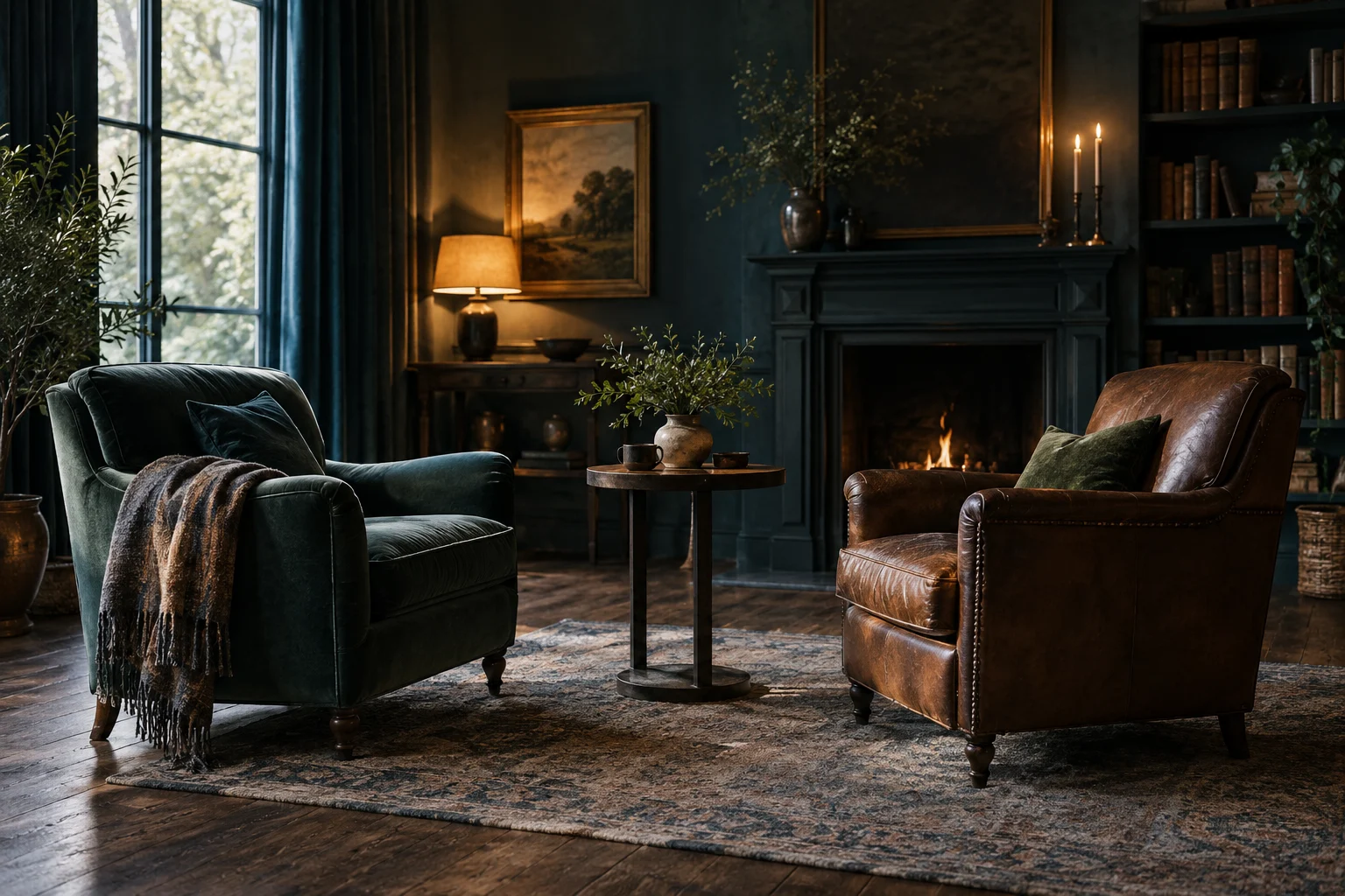 Two armchairs facing each other in a quiet room